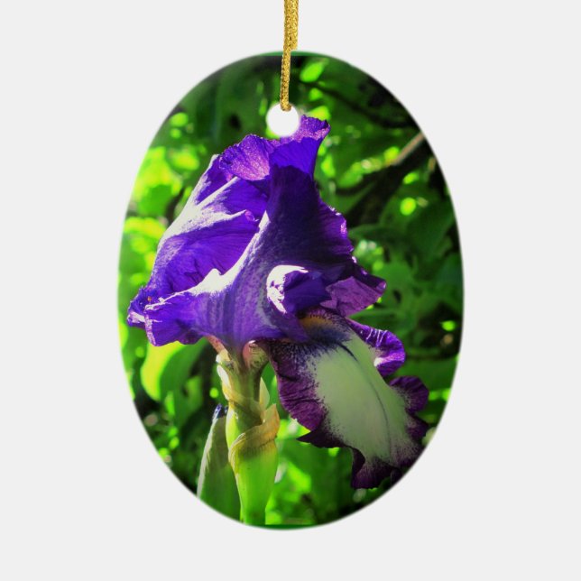Purple Iris in Summer Ceramic Tree Decoration (Front)