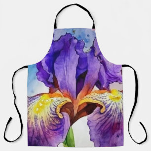 Purple Iris in Watercolor Apron