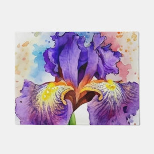 Purple Iris in Watercolor Doormat