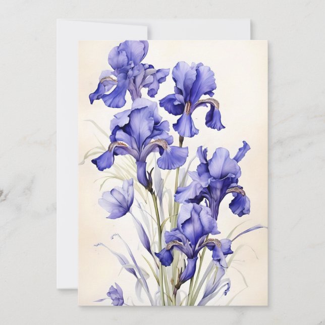 Purple Iris In Watercolors Holiday Card (Front)