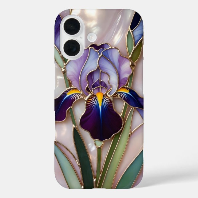 Purple Iris iPhone Case Stained Glass Elegant (Back)