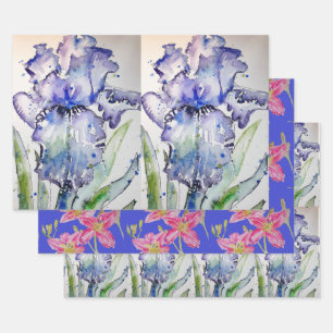 Purple Iris irises flowers Watercolor Painting Art Wrapping Paper Sheet