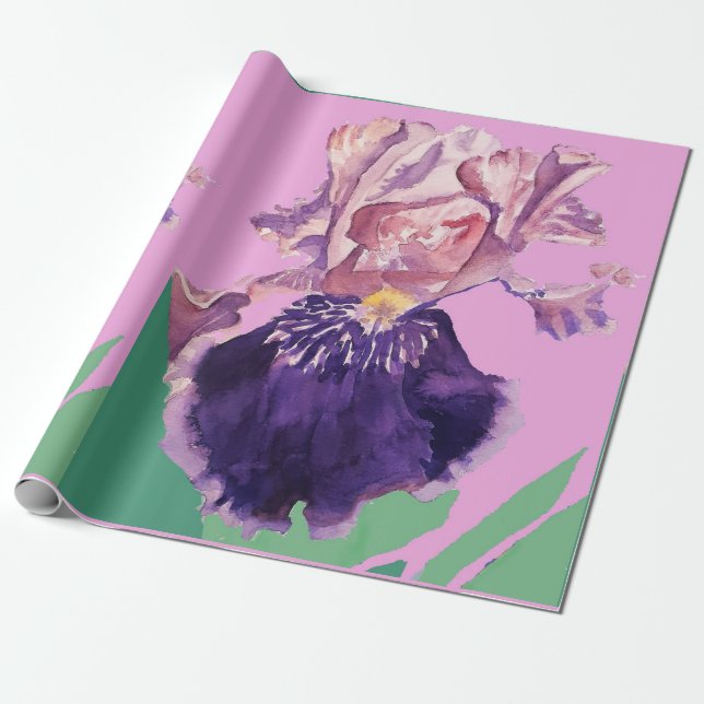 Purple Iris irises flowers Watercolor  Wrapping Paper (Unrolled)