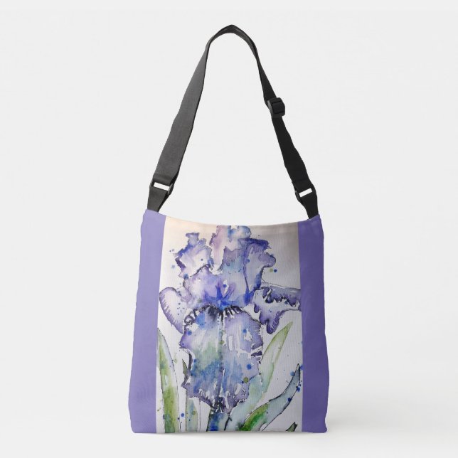 Purple Iris Irises Watercolour Crossbody Bag (Front)