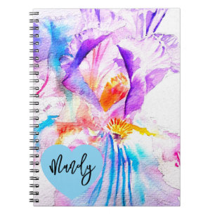 Purple Iris Irises Watercolour Flower Woman's Name Notebook