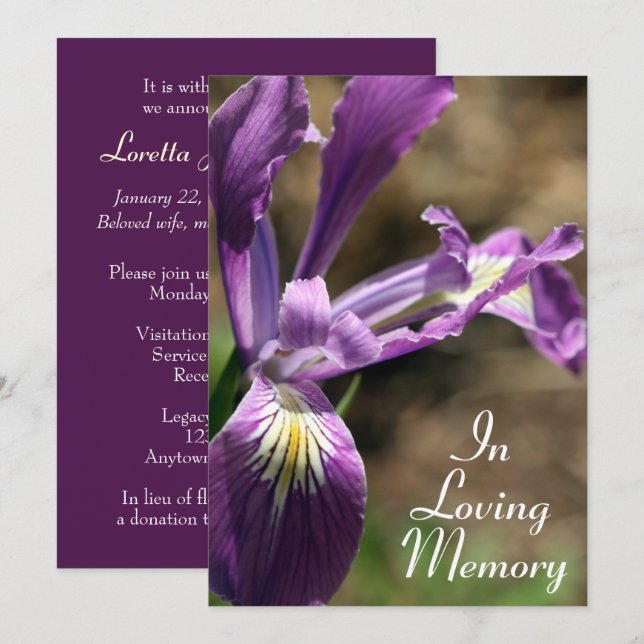 Purple Iris Memorial Service Announcement (Front/Back)