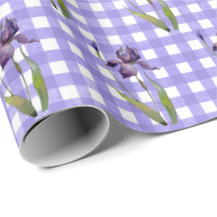 Purple Iris on Gingham Wrapping Paper