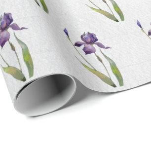 Purple Iris on Grey Wood Wrapping Paper