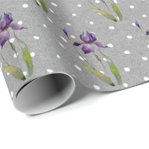 Purple Iris on Polka Dots Wrapping Paper