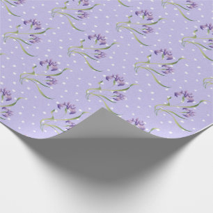Purple Iris On Polka Dots Wrapping Paper