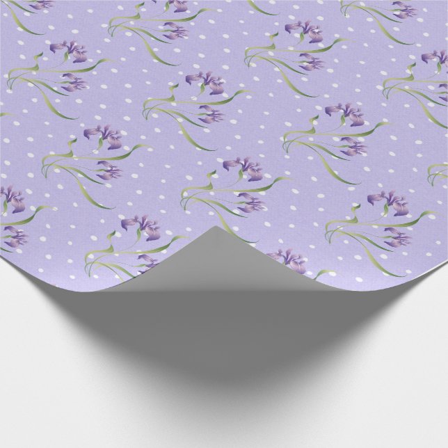 Purple Iris On Polka Dots Wrapping Paper (Corner)