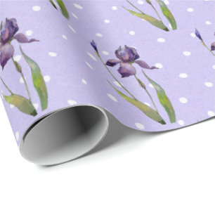 Purple Iris on Polka Dots Wrapping Paper