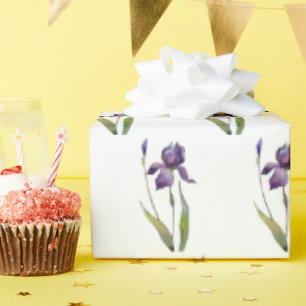 Purple Iris on White Wrapping Paper