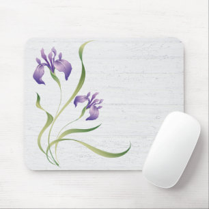 Purple Iris On Wood Mouse Mat