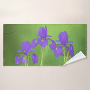 Purple Iris Painting - Original Flower Art Bath Towel Set