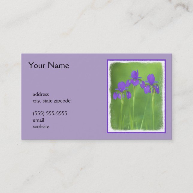 Purple Iris Painting - Original Flower Art Business Card (Front)