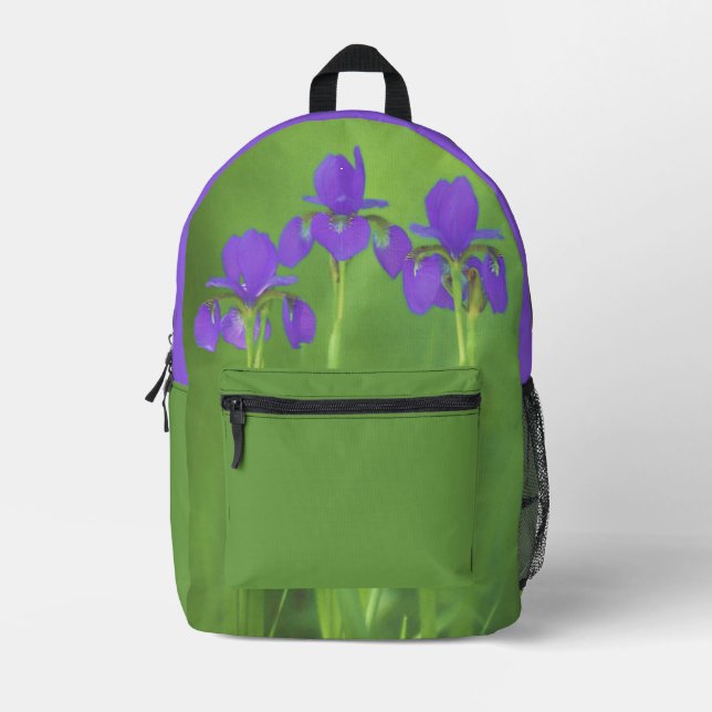 Purple Iris Painting - Original Flower Art Printed Backpack (Front)