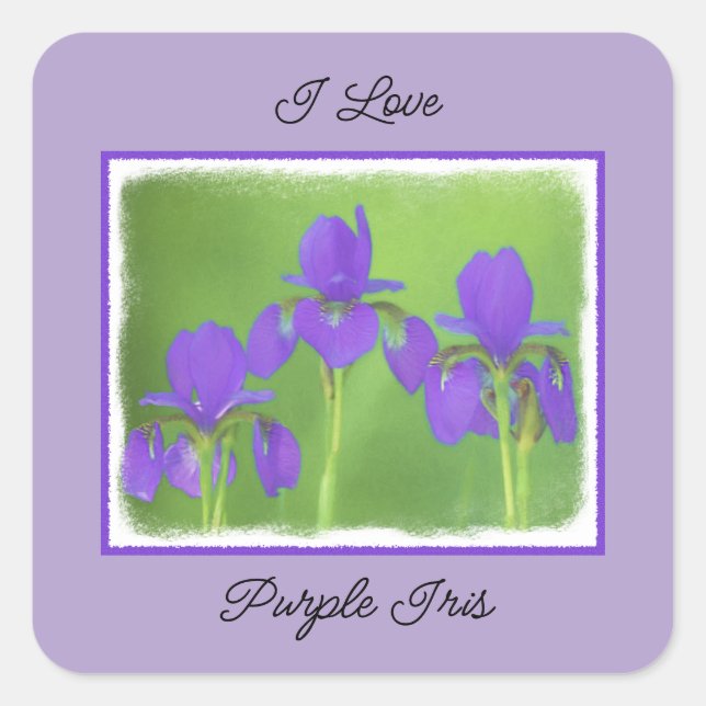Purple Iris Painting - Original Flower Art Square Sticker (Front)