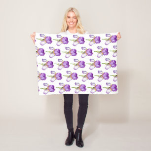 Purple Iris Pattern ~ Chic Floral Fleece Blanket