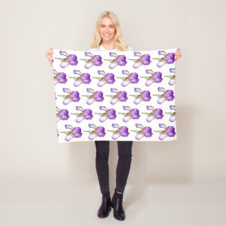 Purple Iris Pattern ~ Chic Floral Fleece Blanket