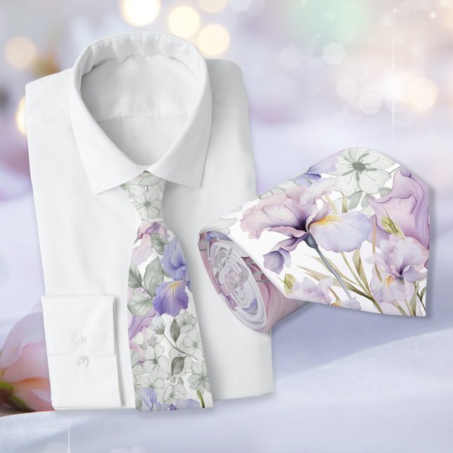 Purple Iris Romantic Floral Wedding Groomsmen Tie (Purple Iris Romantic Floral Wedding Groomsmen Neck Tie)