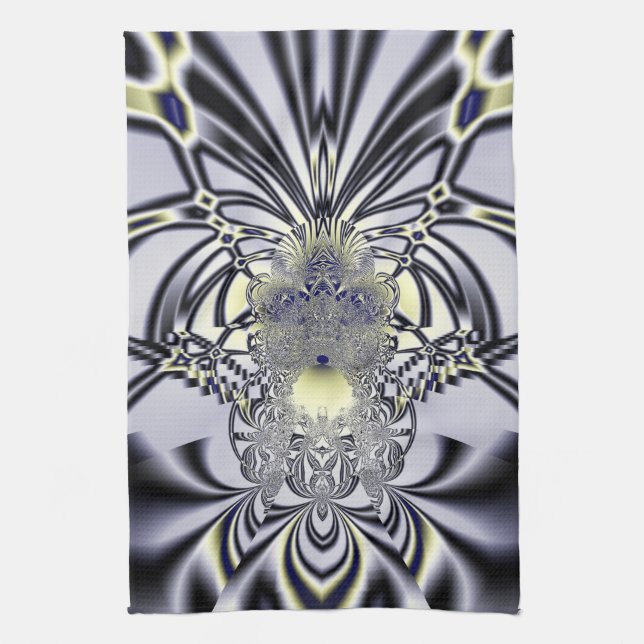 Purple Iris Sacred Geometry Fractal Art Tea Towel (Vertical)