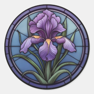 Purple Iris Stained Glass Classic Round Sticker
