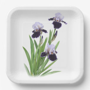 Purple Iris Trio Botanical Art Paper Plate