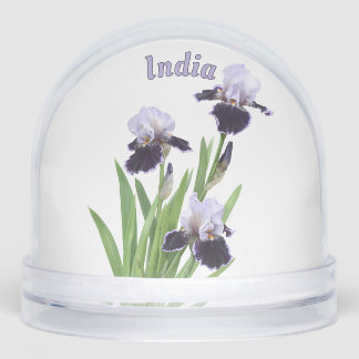 Purple Iris Trio Botanical Floral Art Personalised Snowglobe