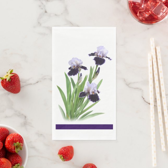 Purple Iris Trio Floral Botanical Paper Napkin (Insitu)