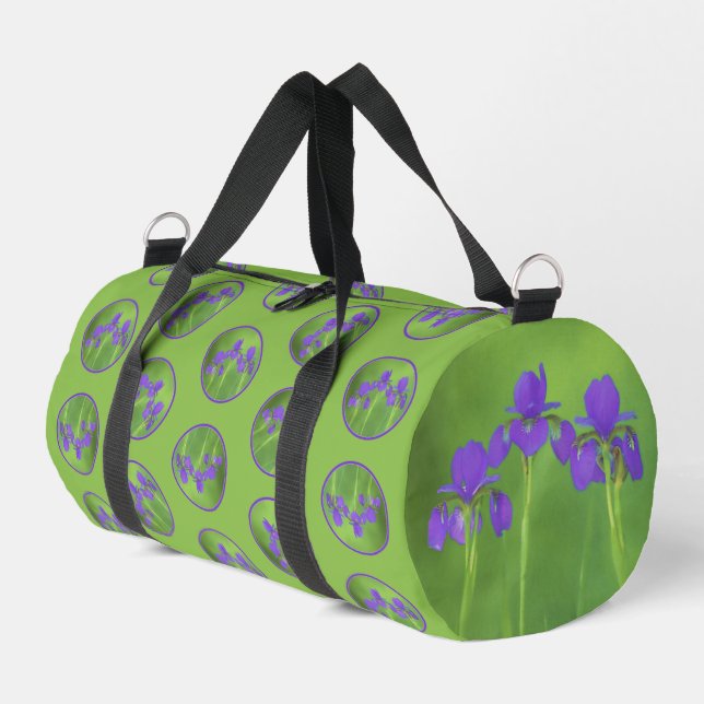 Purple Iris Trio Painting Original Flower Art Duffle Bag (Left Corner)