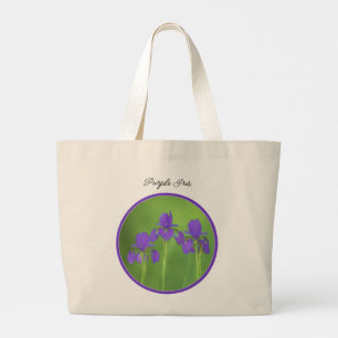 Purple Iris Trio Painting Original Flower Art Large Tote Bag