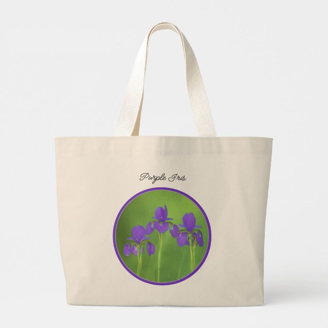 Purple Iris Trio Painting Original Flower Art Large Tote Bag (Back)