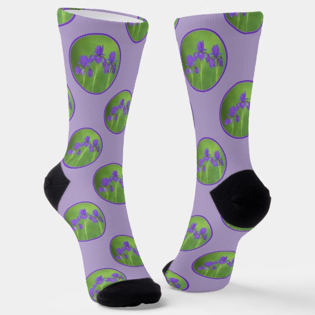 Purple Iris Trio Painting Original Flower Art Socks (Angled)