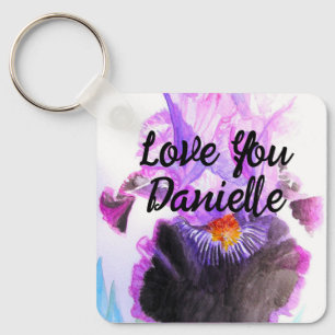 Purple Iris Watercolor Flower Floral Birthday Key Ring