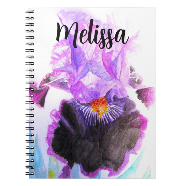 Purple Iris Watercolor Flower Floral Birthday Notebook (Front)