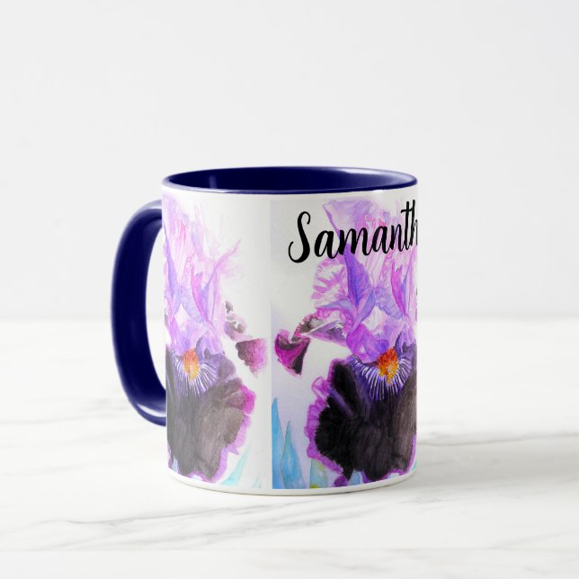 Purple Iris Watercolor Flower Floral Painting Mug (Front Left)