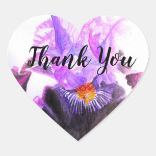 Purple Iris Watercolor Flower Floral Thank You Heart Sticker