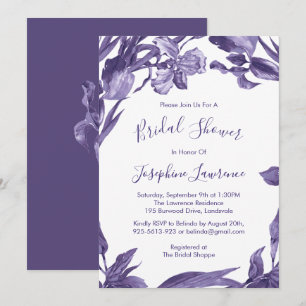 Purple Iris Watercolor Flowers Bridal Shower Invitation