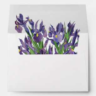 Purple Iris Watercolor Returned Address Wedding Envelope