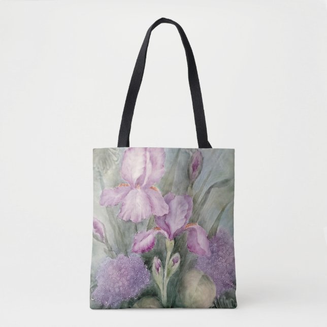 Purple Iris Watercolor Tote Bag (Front)