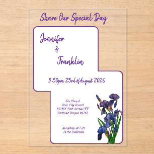 Purple Iris Watercolor Wedding Acrylic Invitations