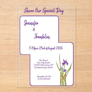 Purple Iris Watercolor Wedding Acrylic Invitations
