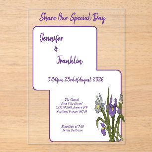 Purple Iris Watercolor Wedding Acrylic Invitations
