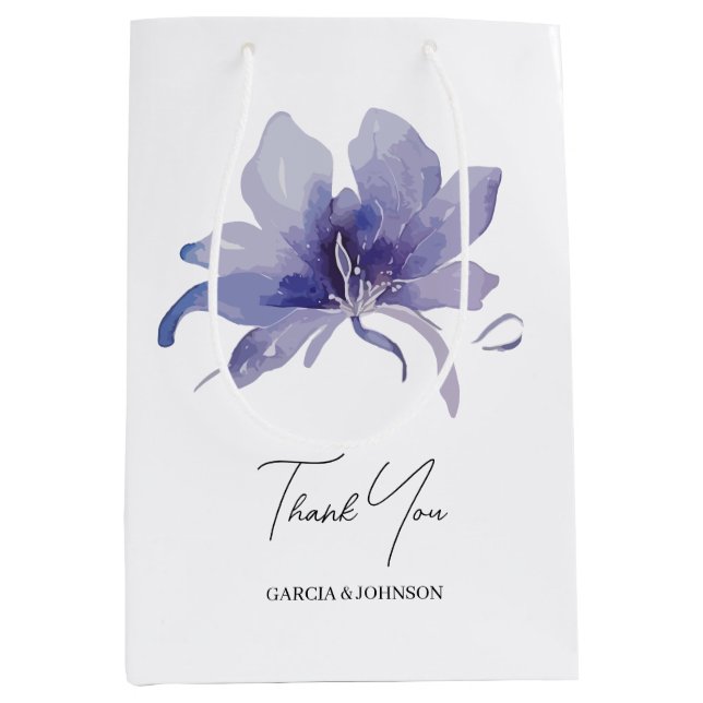 Purple Iris Watercolor Wedding Medium Gift Bag (Front)