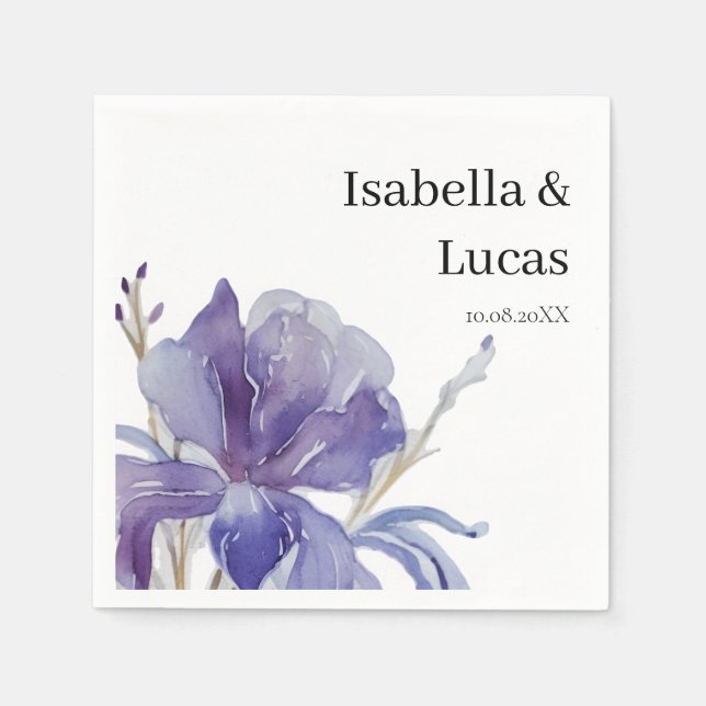 Purple Iris Watercolor Wedding  Napkin (Front)