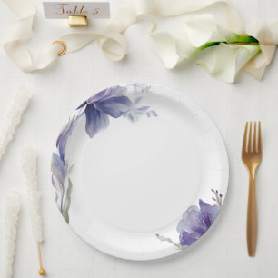 Purple Iris Watercolor Wedding Paper Plate