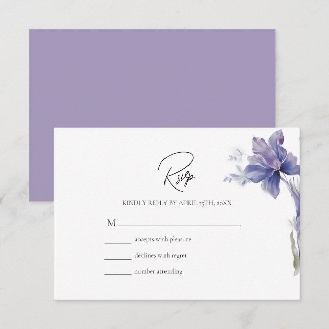 Purple Iris Watercolor Wedding  RSVP Card (Front/Back)