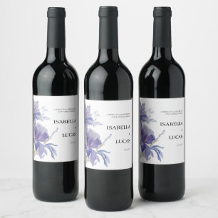 Purple Iris Watercolor Wedding Wine Label