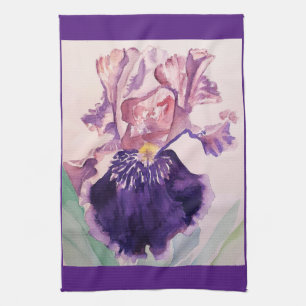 Purple Iris Watercolour Lavender Floral Flower  Te Tea Towel
